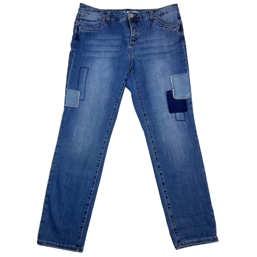 INC Denim 16W Boyfriend Slim Tech Fit Patchwork Stretch Jeans Medium Wash Casual